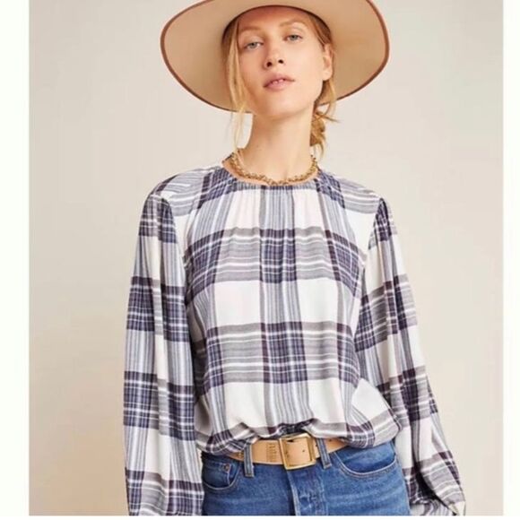 Cloth & Stone for Anthropologie - Purple plaid flannel top‎ sz PS - Picture 1 of 6